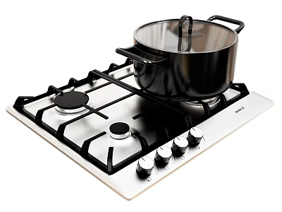 Gas Stove Kitchen Appliance With Pot On Cooktop And Control Knobs 3d model