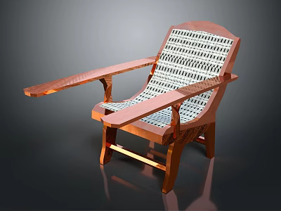 Modern Wooden Leisure Chair With Grid Patterned Backrest And Armrests Design 3d model