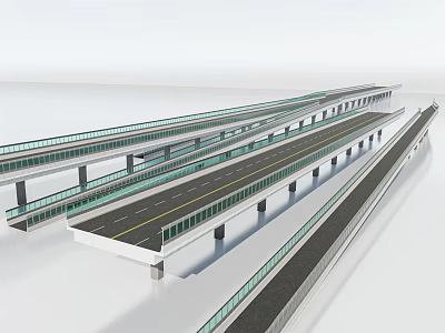 Multi Level Elevated Highway Infrastructure With Lanes Guardrails And Support Columns 3d model