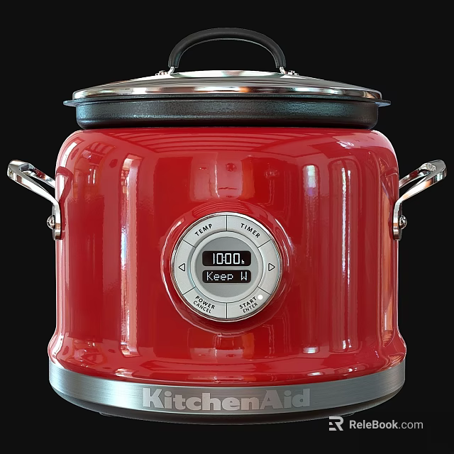 Modern Red Slow Cooker Featuring Digital Display Keep Warm Function And Ergonomic Handles 3d model
