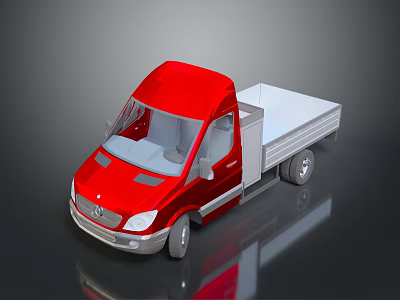 Red Commercial Truck 3D Rendering With Cab And Flatbed Body Design 3d model