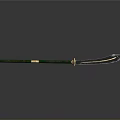 Traditional Ancient Weapon With Green Handle Sharp Metal Blade And Golden Accents