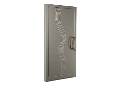 Silver Metallic Swing Door With Wave Pattern Design And Steel Handle 3d model