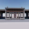 Traditional Chinese Garden Landscape With Chinese Pavilion Gray Tiles Wooden Structure And Circular Window