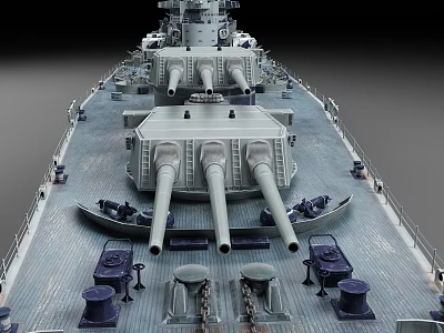 Battleship Deck Featuring Large Main Cannons Barrels And Deck Equipment Details 3d model