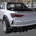 White and Black Striped Sporty SUV With Sharp Front Design And Roof Rack