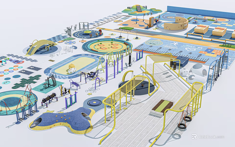 Colorful Children's Playground Design With Slides Climbing Structures And Various Play Zones 3d model 