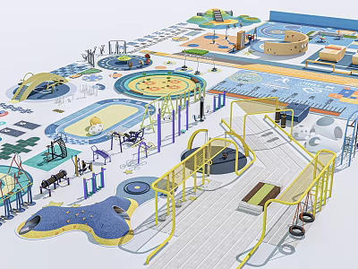 Colorful Children's Playground Design With Slides Climbing Structures And Various Play Zones 3d model