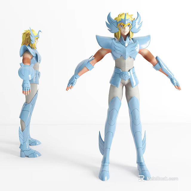 Anime Game Character With Blue Armor And Golden Hair 3D Model Design 3d model 