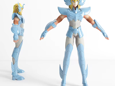 Anime Game Character With Blue Armor And Golden Hair 3D Model Design 3d model