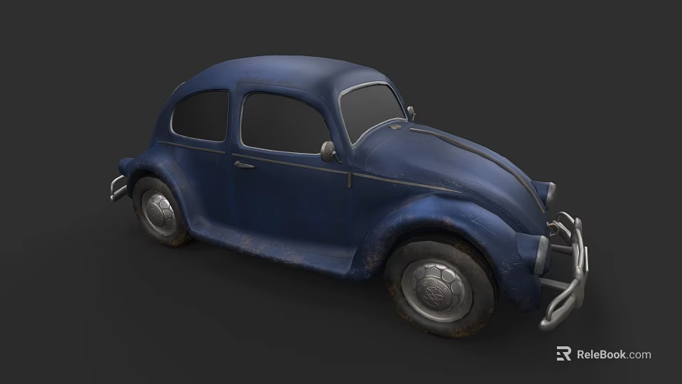 Blue Vintage Beetle Car With Rustic Exterior And Classic Retro Design 3d model 
