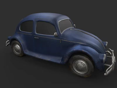 Blue Vintage Beetle Car With Rustic Exterior And Classic Retro Design 3d model