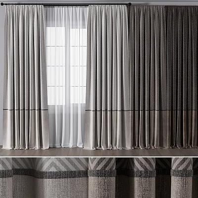 Gray Beige Textured Curtains With Sheer Panels For Elegant Window Decoration 3d model