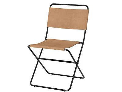Folding Leisure Chair with Black Metal Frame and Beige Seat Backrest 3d model
