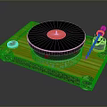 Modern Vinyl Turntable with Wooden Base Black Platter Red Center Record and Tonearm