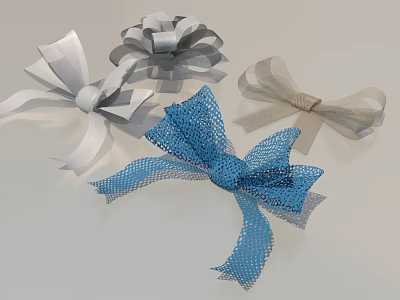 Multi Colored Decorative Ornament Set With Mesh Ribbon Bows For Home Decor 3d model
