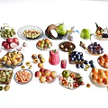 Assorted Fresh Fruits Displayed In Different Plates Bowls With Sliced Pieces And Juice Jug