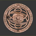 Elegant Copper Ornament Decoration Set With Armillary Sphere Structure Metal Rings And Hexagonal Base