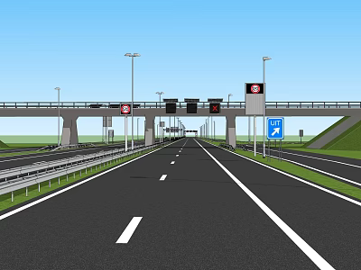Highway Road Facilities with Overpass Traffic Lights Street Lights Road Signs and Lane Markings 3d model