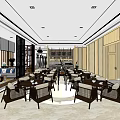 Modern Restaurant Interior Design With Round Tables Comfortable Chairs And Elegant Decor 3d model