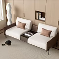 Modern Double Sofa Leather Sofa Floor Lamp Carpet Bookcase 3d model