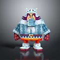 Man In 3D Pixel Style Silver Armor With Red Gloves And Orange Pants