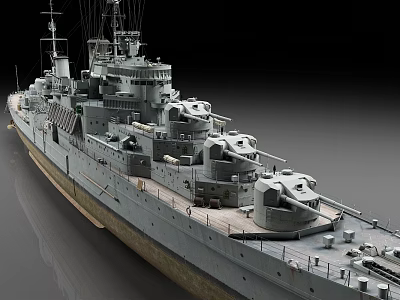 Detailed Large Warship Model With Turrets And Structure 3d model