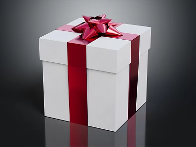 Daily Necessities White Gift Box With Red Ribbon And Bow Decoration 3d model