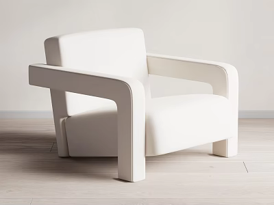White Modern Single Sofa With Sleek Armrests And Comfortable Seat On Wooden Floor 3d model