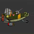 Green Vintage Fighter Jet With Propeller Cockpit Star Emblem And Number 2