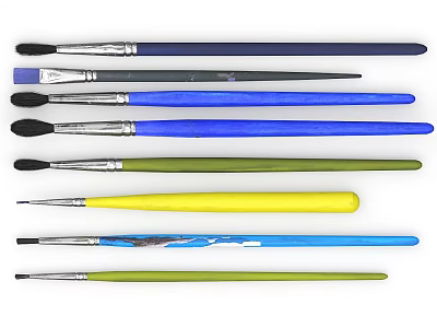 Assorted Colored Painting Brushes Set With Different Handle Colors For Art Projects 3d model