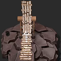 Creative Wood And Stone Ramp Structure With Wooden Planks Log Support And Stone Base