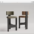 Modern Bar Stools With Light Green And Brown Upholstered Seats And Dark Wooden Frames