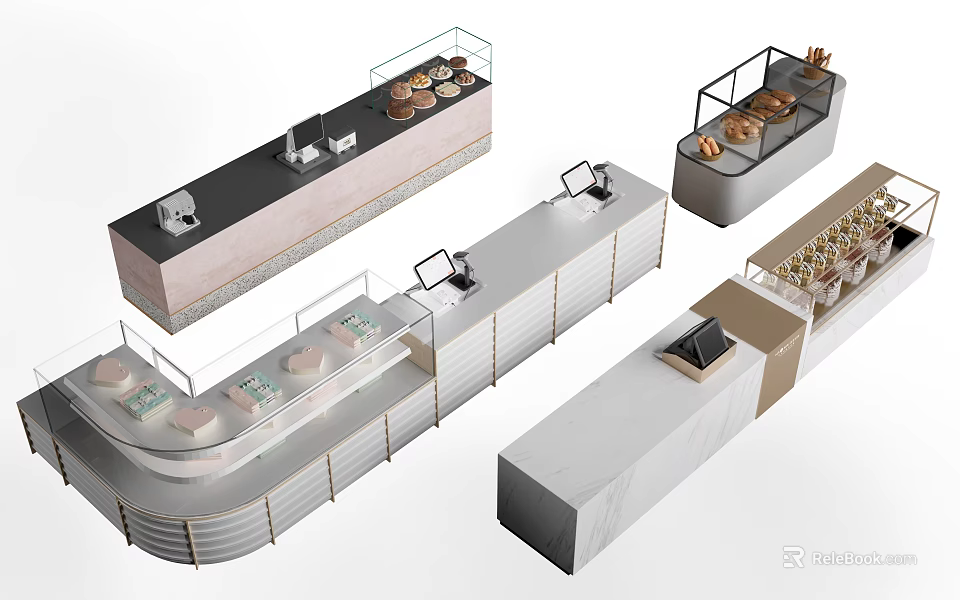 Modern Bar Counter Designs With Glass Display Cases And Marble Surfaces 3d model 