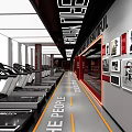 Modern Gym Interior With Treadmills Wall Posters The People Text And Red Accents