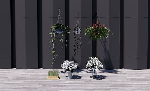 Modern hanging basket floral art 3d model