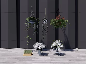 Modern hanging basket floral art 3d model