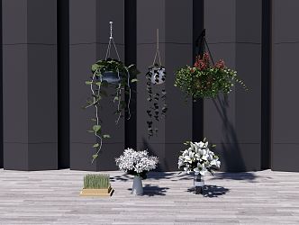 Modern hanging basket floral art 3d model