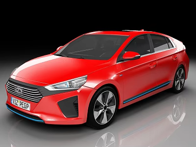 Red Hyundai Electric Sedan Featuring Sleek Design Black Alloy Wheels And Blue Accents 3d model
