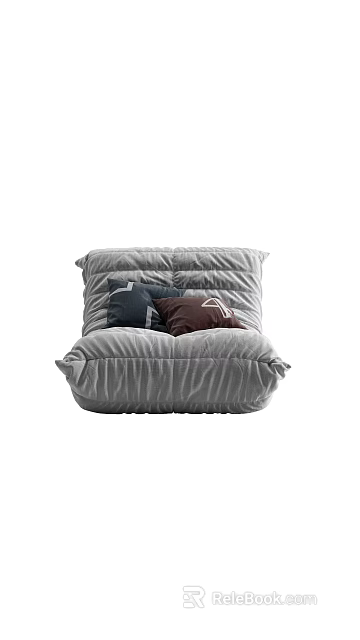 Gray Lazy Sofa With Soft Plush Fabric And Two Decorative Pillows 3d model