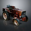 Vintage Rusty Tractor Model With Old Wheels And Steering Wheel 3d model