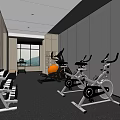 Modern Fitness Gym Interior With Spin Bikes Dumbbell Racks Treadmills Wooden Walls And Mirror Panels