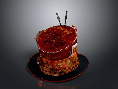 Handcrafted Traditional Red Decorative Hat With Embroidered Patterns And Ornaments 3d model