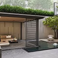 Modern Courtyard Garden With Stone Walls Red Maple Tree Green Plants And Stone Slab Flooring