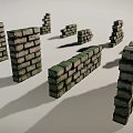 Moss Covered Stone Wall Blocks With Textured Surfaces And Stacked Segments 3d model