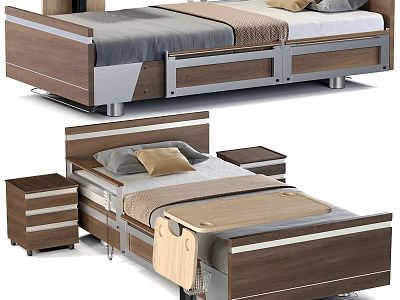 Adjustable Medical Bed With Wooden Metal Frame And Drawer Storage For Patient Care 3d model
