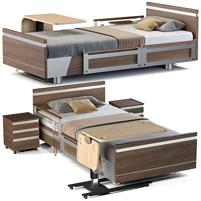 Adjustable Medical Bed With Wooden Metal Frame And Drawer Storage For Patient Care 3d model
