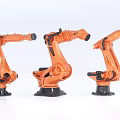 Orange Industrial Robotic Arms In Three Different Positions With Black Bases 3d model