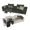 Modern double sofa fabric multi-person sofa combination 3d model