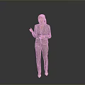 Business Woman in Formal Suit Standing and Gesturing on Neutral Background